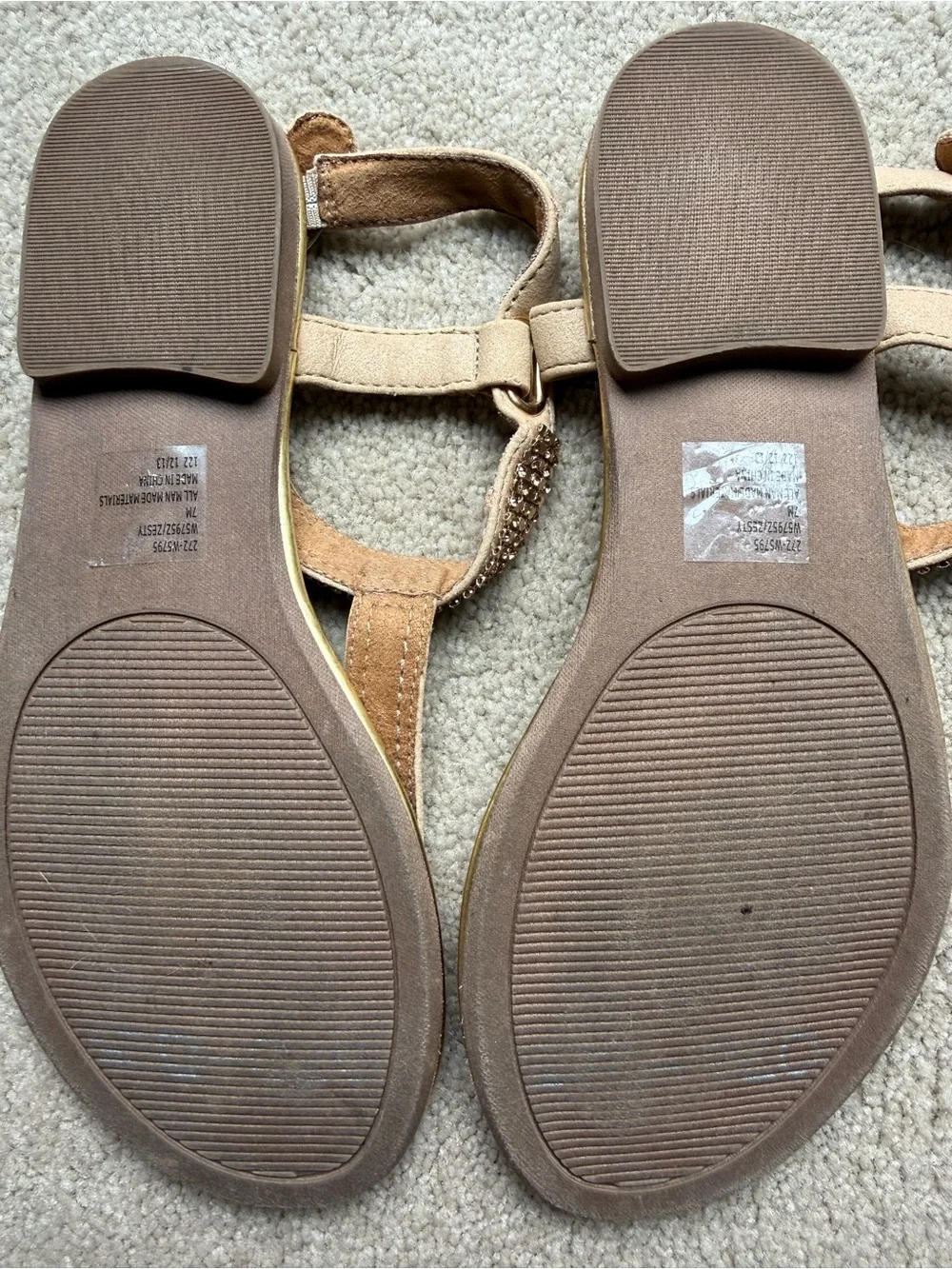 White Mountain Taupe T-Strap Crystal Embellished Sandals